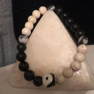 Yin and Yang Howlite, Jet, & Zebra Stone Bracelet